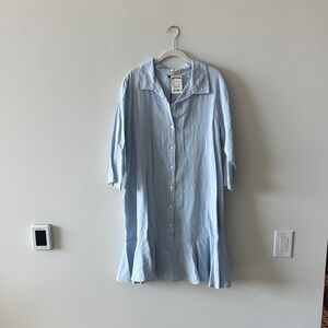 Light Blue Button-Front Ruffle-Hem Mini Dress